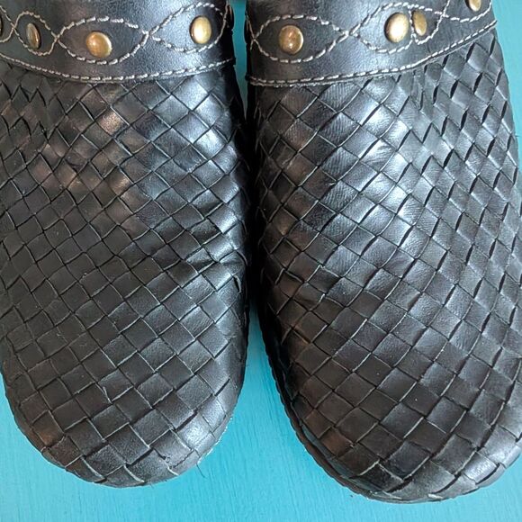 ECCO Women's Black Woven Leather Studded Clogs EU 38 US 7.5 Granola Comfort Boho - Picture 11 of 11